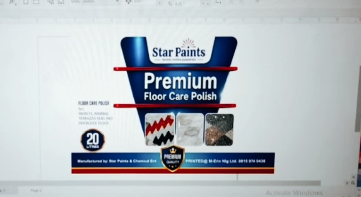 Print artwork for a 20-litre floor care polish pail, prepared on screen